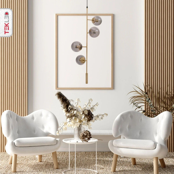 Smoky Globe Glass Gold Metal Body Upward Pendant Ceiling Light 4xE27