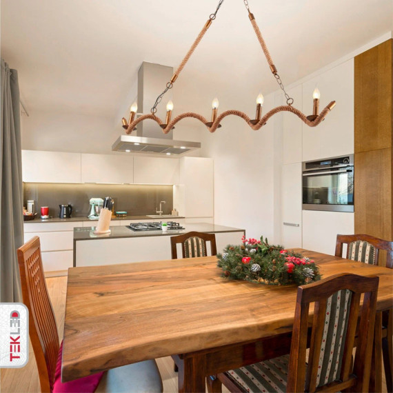 Hemp Rope Spiral Island Ceiling Chandelier Light 5xE14