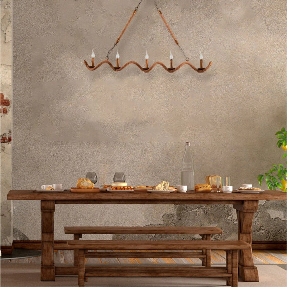 Hemp Rope Spiral Island Ceiling Chandelier Light 5xE14