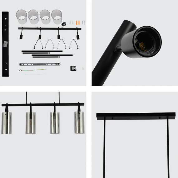 Smoky Glass Chandelier - Adjustable Drop - Linear