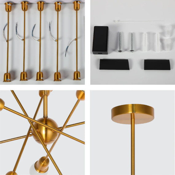 Golden Equilibrium Sphere Sputnik Chandelier | Geometric Elegance Fixture