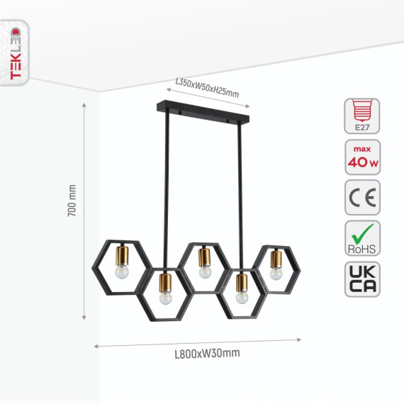 Black Honeycomb Island Chandelier Ceiling Light 5xE27