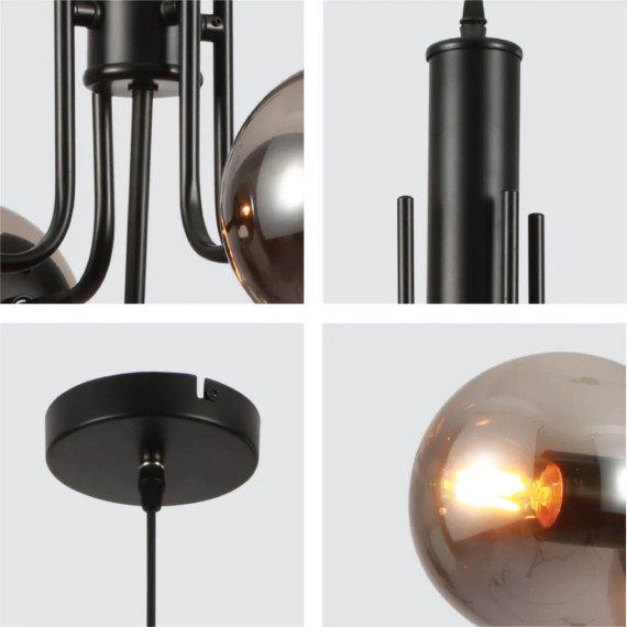 Globe Glass Black Body Pendant Chandelier Ceiling Light E27 - Smoky