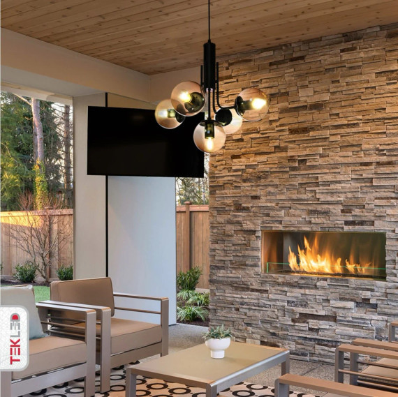 Globe Glass Black Body Pendant Chandelier Ceiling Light E27 - Amber