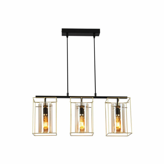 Gold Metal Cage Amber Cylinder Glass Pendant or Island Ceiling Light E27 Fitting