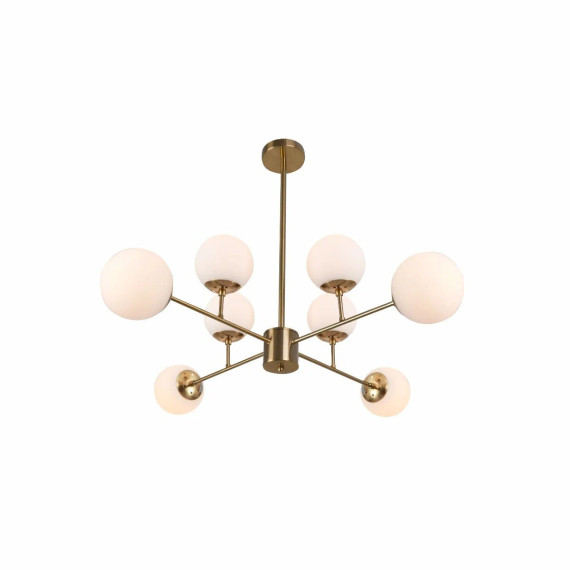 Stilnovo Opal Glass Globe Modern Sputnik Chandelier Ceiling Light E27 - Gold / Opal