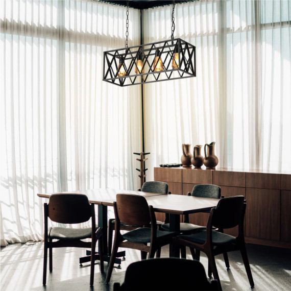 Black Cuboid Metal Kitchen Island Chandelier Ceiling Light 4xE27
