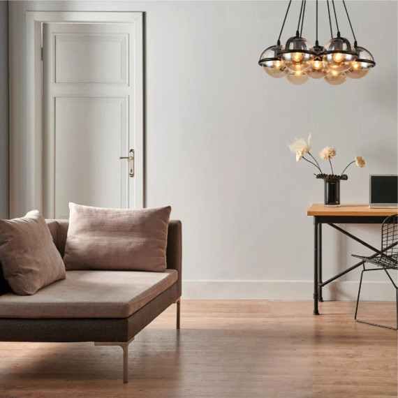 Amber Globe Glasses Daisy Modern Ceiling Light 7xE27 Fittings