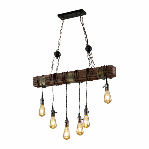 Timber Iron and Wood Beam Island Ceiling Chandelier Light 6xE27