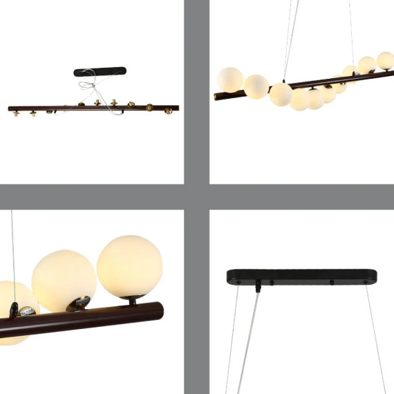 Walnut Wood Finish Metal Body Opal Glass Globes Kitchen Island Chandelier Ceiling Light 10xG9 Fitting