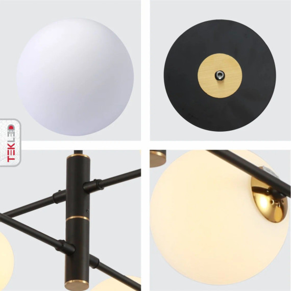 White Globe Glass Black Rod Body Ceiling Light Modern Sputnik Tiered Nordic Kitchen Island Chandelier 10xG9 Fitting