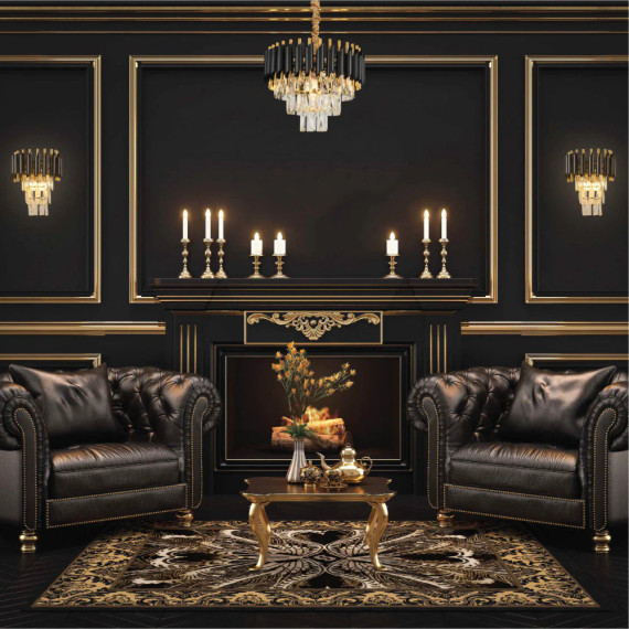 Orbit Glow Design Tiered Crystal Modern Chandelier Ceiling Light - Black - Gold