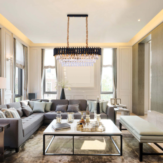 Orbit Glow Design Tiered Crystal Modern Chandelier Ceiling Light - Black - Gold