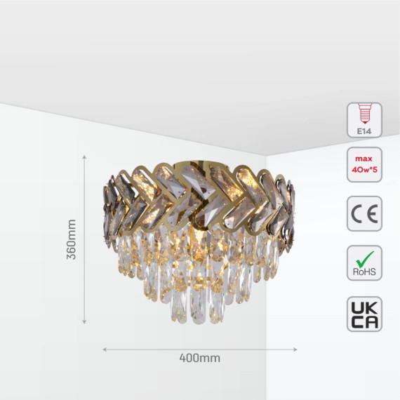 Herringbone Crystal Chandelier Ceiling Light Gold