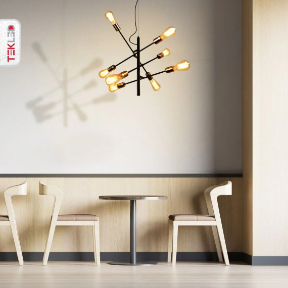 Black and Gold Sputnik Rod Modern Pendant Chandelier Ceiling Light E27