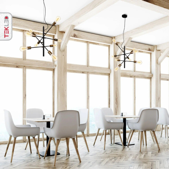 Black and Gold Sputnik Rod Modern Pendant Chandelier Ceiling Light E27