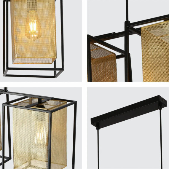 Matte Gold Metal Shade Black Cage Pendant or Island Ceiling Light E27 Fitting