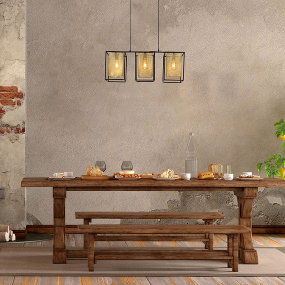 Matte Gold Metal Shade Black Cage Pendant or Island Ceiling Light E27 Fitting