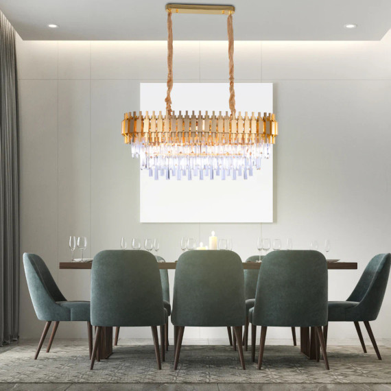 Metropolitan Square Beam Design Tiered Crystal Modern Chandelier Ceiling Light - Gold