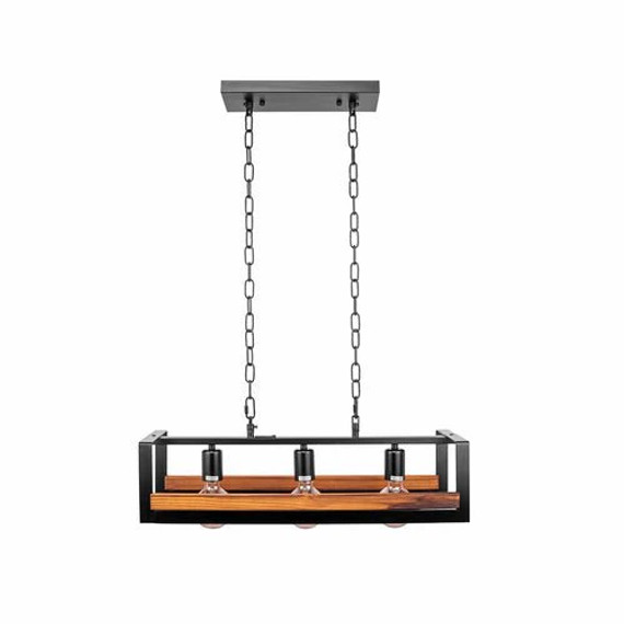 Black Metal Wood Cuboid Island Chandelier Ceiling Light E27 Black Metal Wood Cuboid Island Chandelier Ceiling Light E27