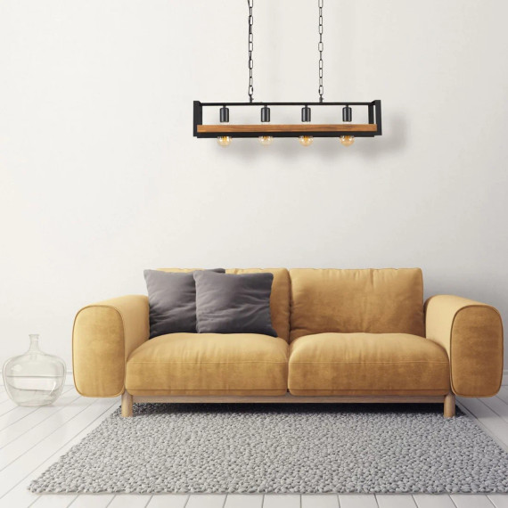 Black Metal Wood Cuboid Island Chandelier Ceiling Light E27