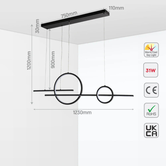 Kitesurf Scandinavian Dining Modern LED Ceiling Light Black