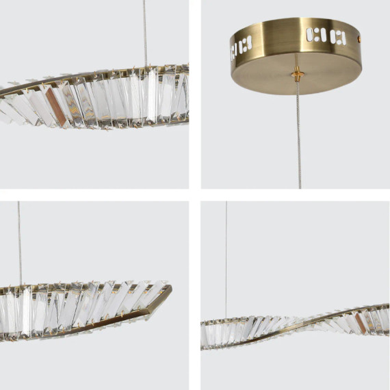 Modern Wave Chandelier with Crystal Accents and Antique Brass Finish