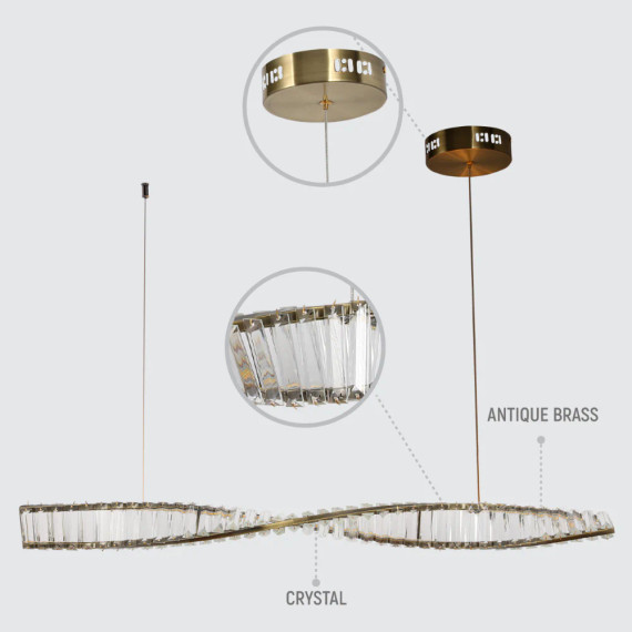 Modern Wave Chandelier with Crystal Accents and Antique Brass Finish