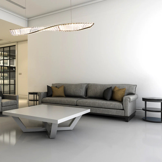 Modern Wave Chandelier with Crystal Accents and Antique Brass Finish