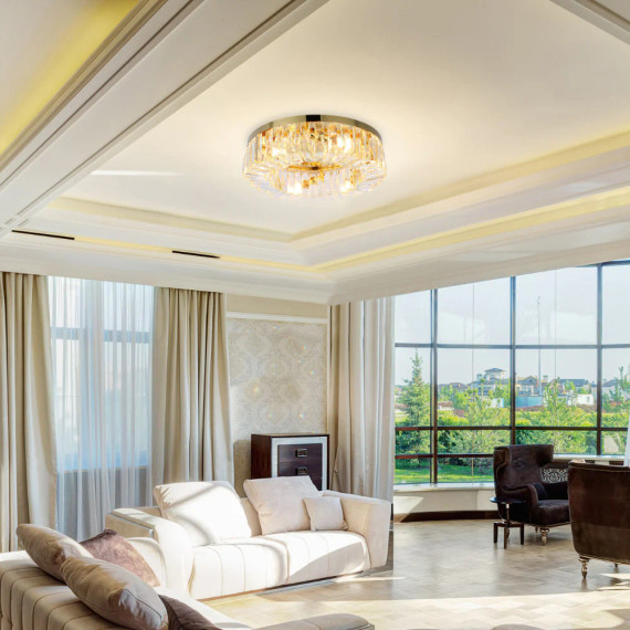 Crystal Round Flush Gold Chandelier Light