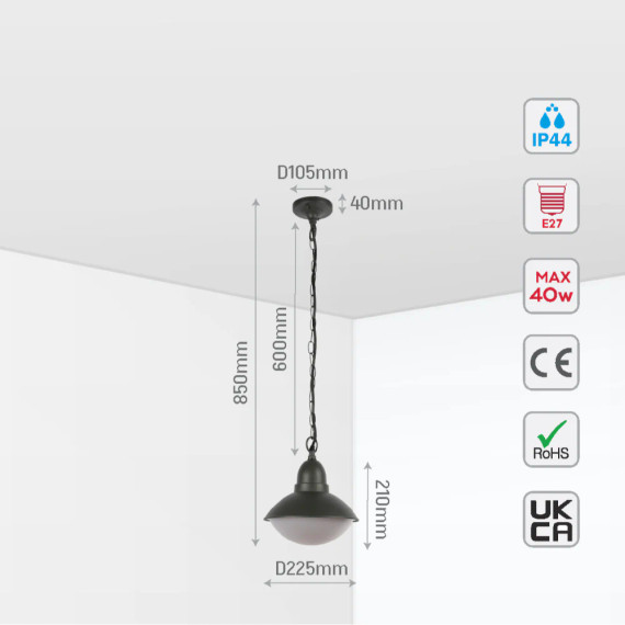 Dark Grey Norman Vintage Outdoor Pendant Lamp