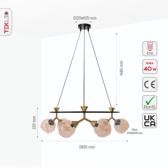 Locanda Amber Glass Island Chandelier Ceiling Light