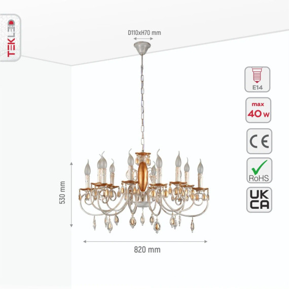 Elegant Amber Crystal Metal Arm Ceiling Chandelier Light