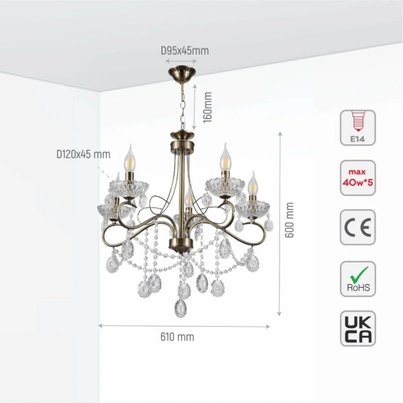 Mary Lillian Mediterranean Elegant Transitional Crystal Chandelier Ceiling Light