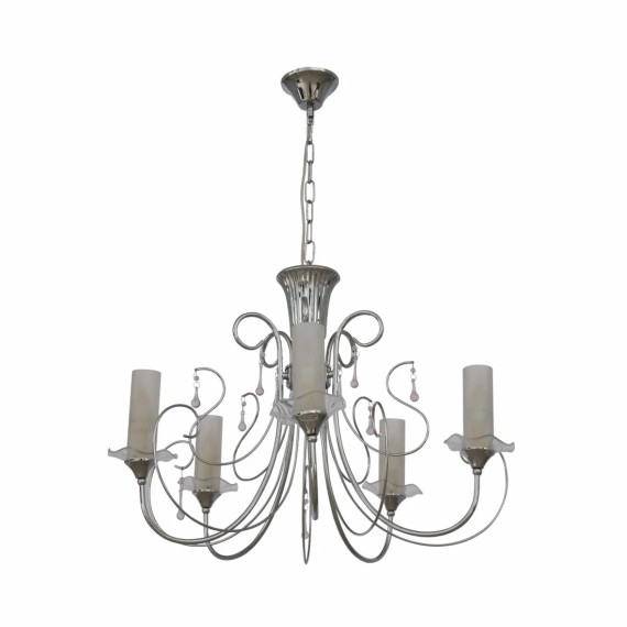 Opal Cylinder Glass Chrome Candle Metal Arm Ceiling Chandelier Light
