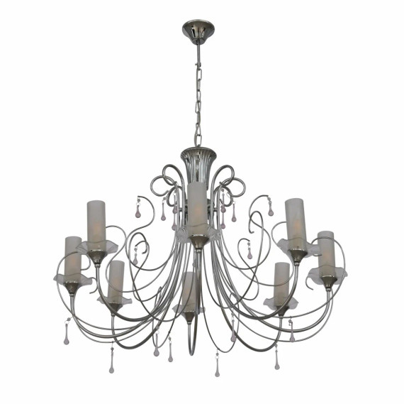 Opal Cylinder Glass Chrome Candle Metal Arm Ceiling Chandelier Light