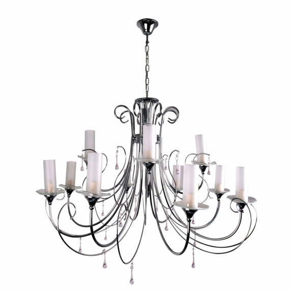 Opal Cylinder Glass Chrome Candle Metal Arm Ceiling Chandelier Light