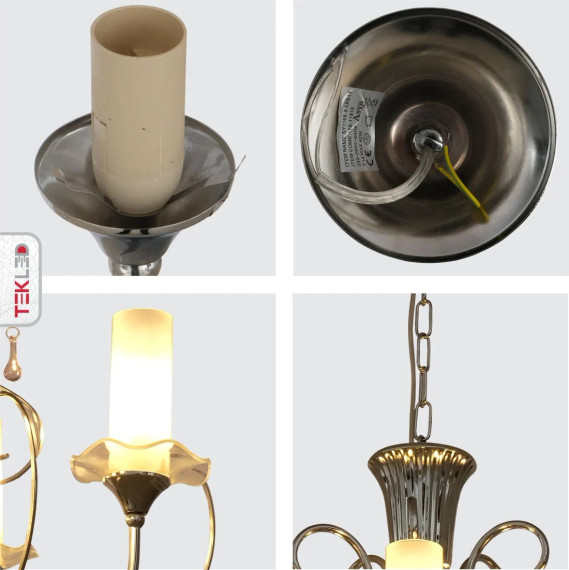 Opal Cylinder Glass Chrome Candle Metal Arm Ceiling Chandelier Light