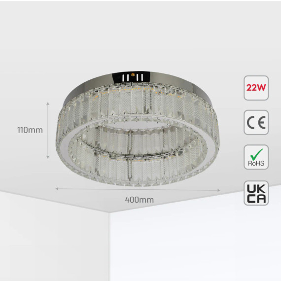 Ring Crystal Chrome Flush Ceiling Chandelier Light with Remote Control