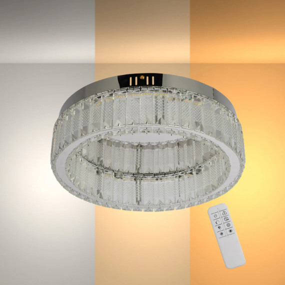 Ring Crystal Chrome Flush Ceiling Chandelier Light with Remote Control