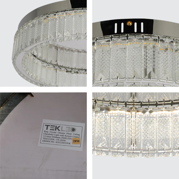 Ring Crystal Chrome Flush Ceiling Chandelier Light with Remote Control