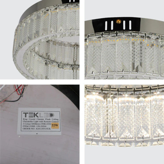 Ring Crystal Chrome Flush Ceiling Chandelier Light with Remote Control