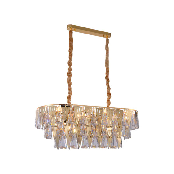Opulent Gold Chandelier Ceiling Light with Triangular Crystal Prisms