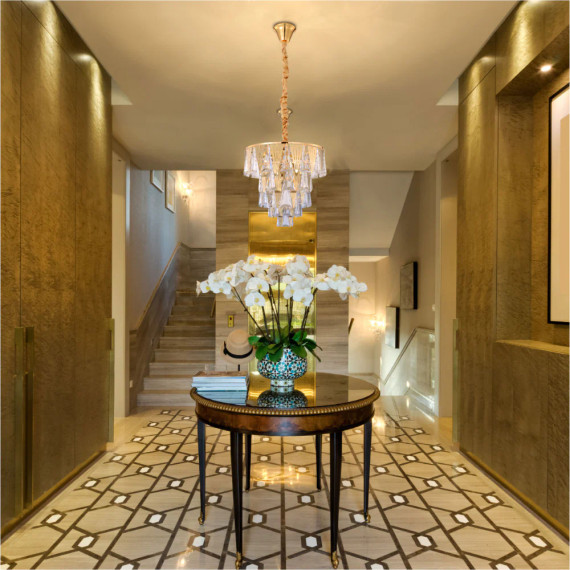 Opulent Gold Chandelier Ceiling Light with Triangular Crystal Prisms