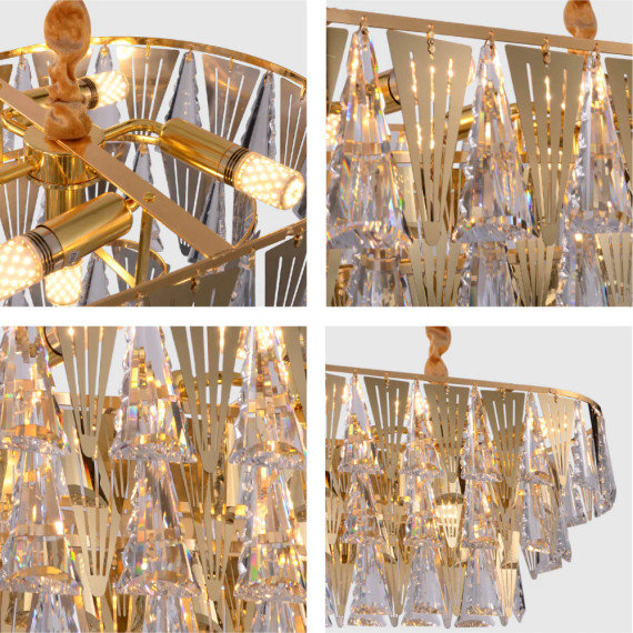 Opulent Gold Chandelier Ceiling Light with Triangular Crystal Prisms