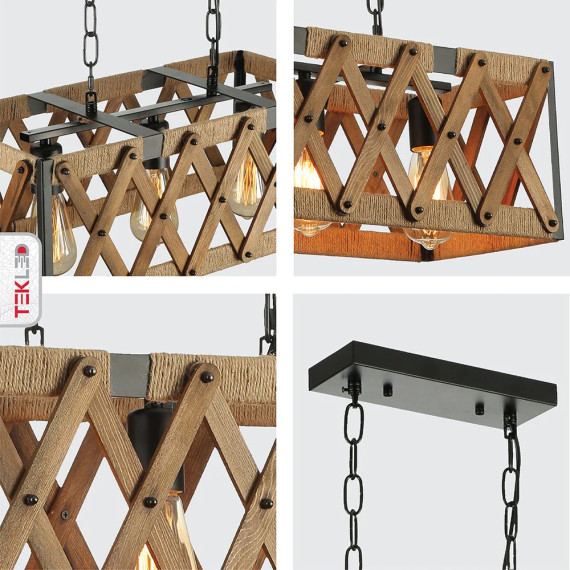 Oak Wood Farmhouse Cuboid Island Chandelier Ceiling Light