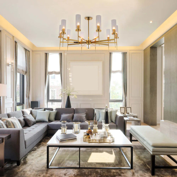 American Fluted Glass Chandelier Ceiling Light