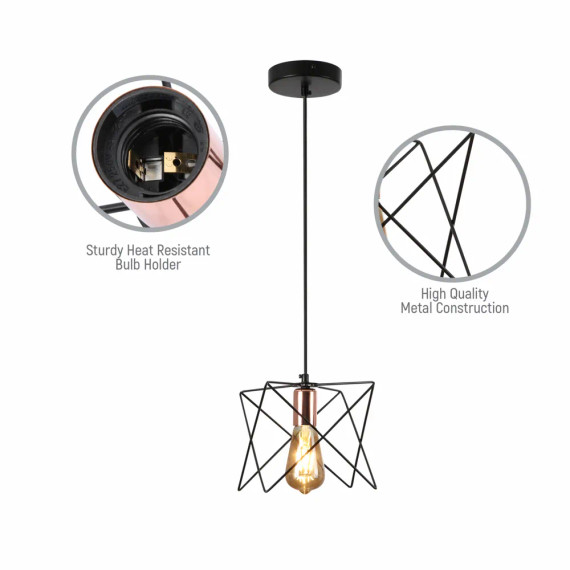 Star Cage Pendant Light with Rose Gold Accent and Black Metal Frame