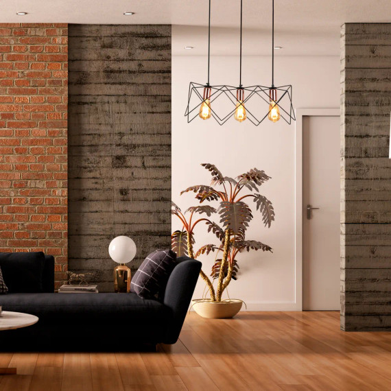Star Cage Pendant Light with Rose Gold Accent and Black Metal Frame