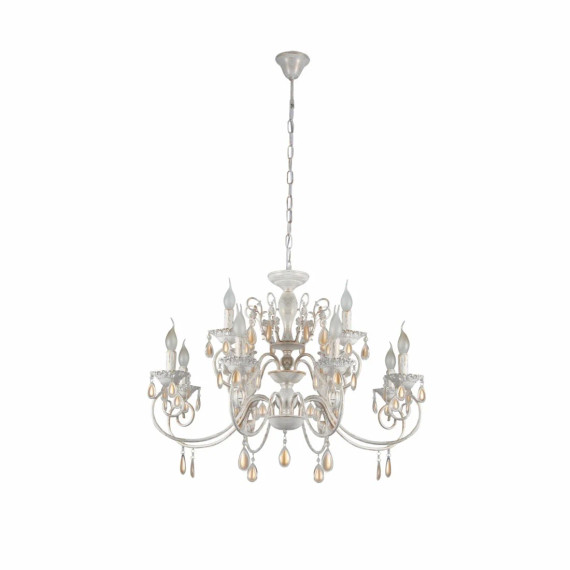 Amber Crystals Rice White with Gold Brushed Metal Arm Ceiling Chandelier Light